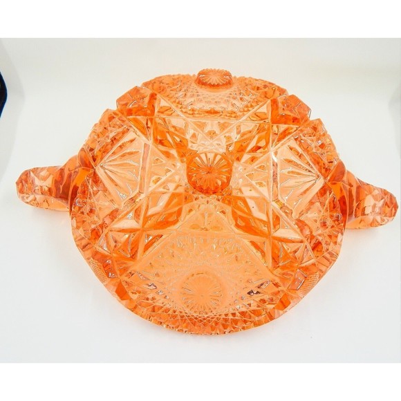 Imperial Pressed Glass Crystal Divided Relish Dish Two Handle Sawtooth Edge - Picture 6 of 11